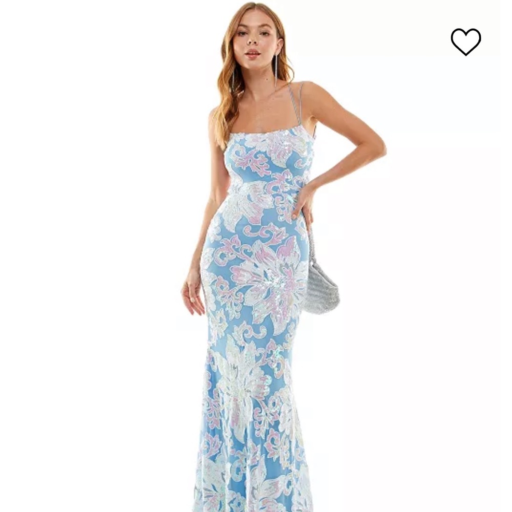 B Darlin Floral Sequin Strappy Back Gown